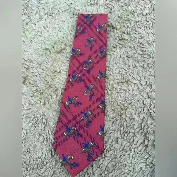 BD Baggies Playful Horse Print Tie - Red Plaid Design - Picture 1 of 4